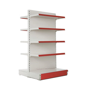 Raft magazin de mijloc alb-rosu, inaltime 180 cm, Baza 50 cm + 8 polite de 40 cm