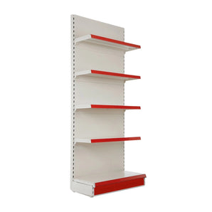 Raft magazin, 225x55 cm, Baza 50 cm + 4 polite de 40 cm, alb si rosu