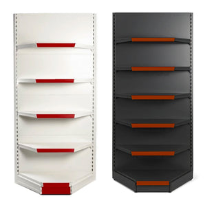 Corner shop shelf, white or dark anthracite grey, Base 50 cm + 4 shelves 40 cm