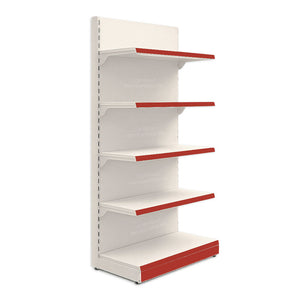 Shop shelf, 225x95 cm, Base 50 cm + 4 shelves 40 cm, white and red