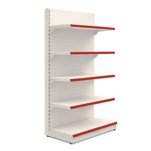 Shop shelf, 225x125 cm, Base 50 cm + 4 shelves 40 cm, white and red