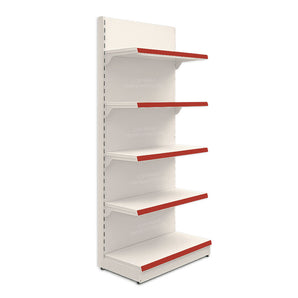 Shop shelf, 225x55 cm, Base 50 cm + 4 shelves 40 cm, white and red