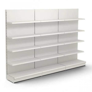 Wall-mounted shop shelf, white and red, height 225 cm, Base 50 cm + 4 shelves of 40 cm