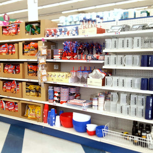 White-red middle shop shelf, height 180 cm, Base 50 cm + 8 shelves of 40 cm